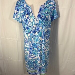 Lilly Pulitzer Blue and White Floral Dress Size Large